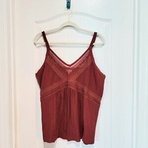 Sundance Women cami top burnt orange lace sheer detail BOHO Festival